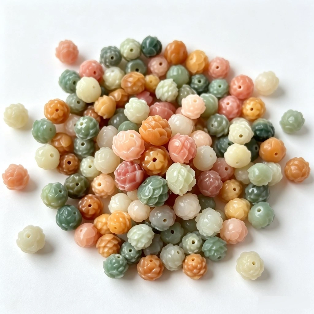 12mm White Jade Bodhi Root Carved Lotus Beads